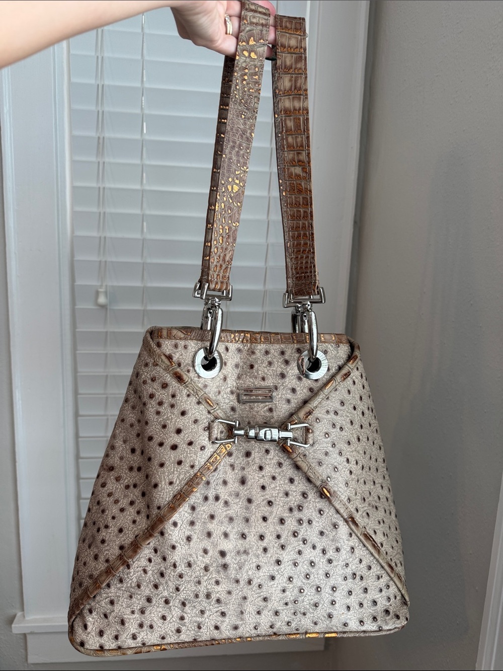 BSWANKY Sophie Ostrich Embossed Leather Handbag Luxury Artisan Bag